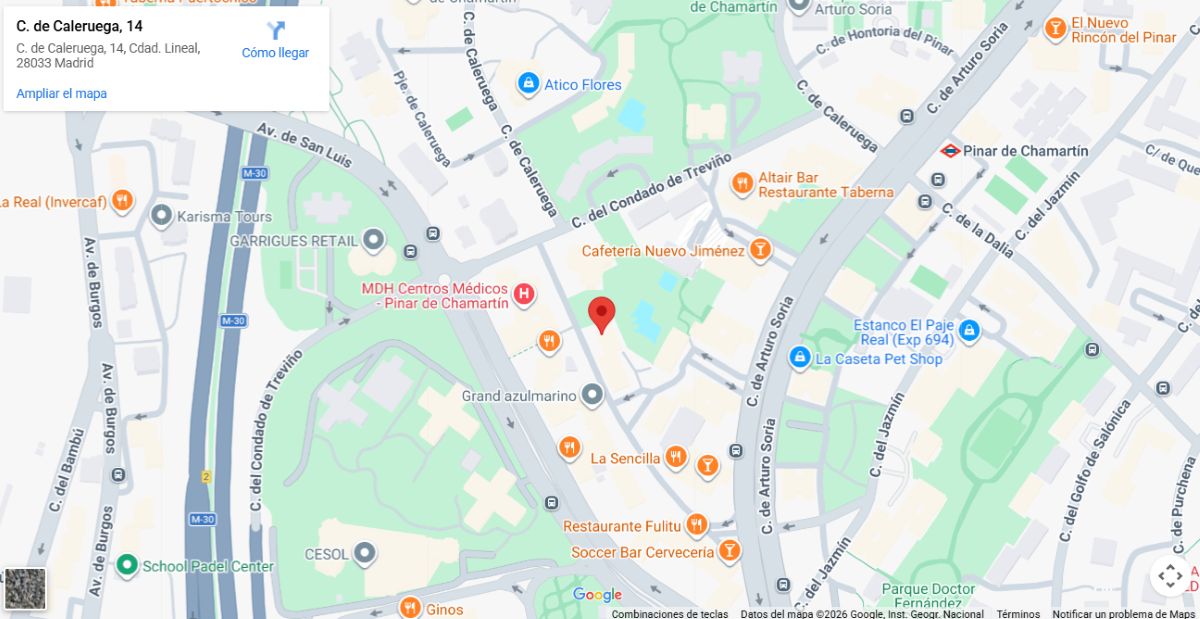 Ubicación de Tintorería Pinar en Calle Caleruega 14, Madrid. Haz clic para abrir en Google Maps.
